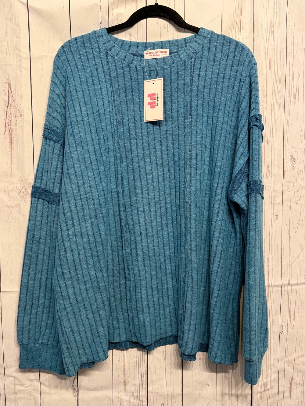 Dainty Daisies Ribbed Long Sleeve Top - Blue